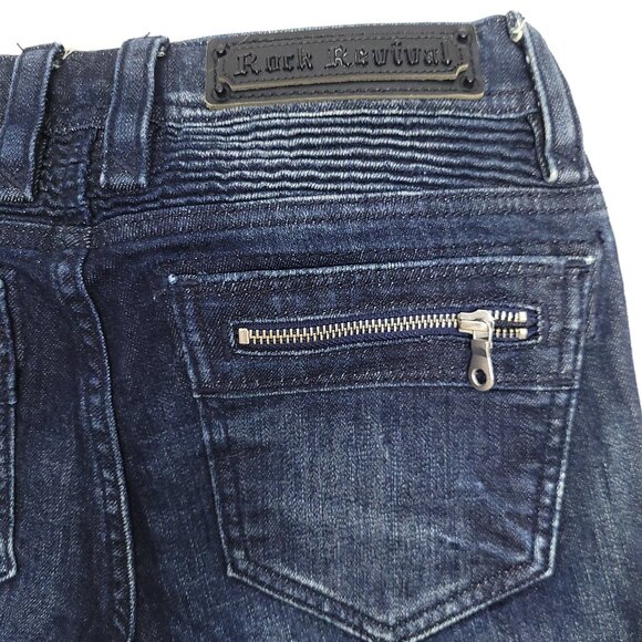 Rock Revival Moto Cladelle Skinny Jeans Low Rise Stretch Blue Dark Wash - Picture 7 of 13